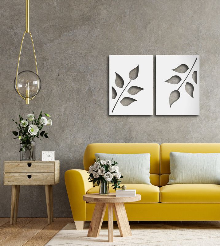 EES Branch with Leaves metal wall decor-white  (450 cm X 327 cm, White)