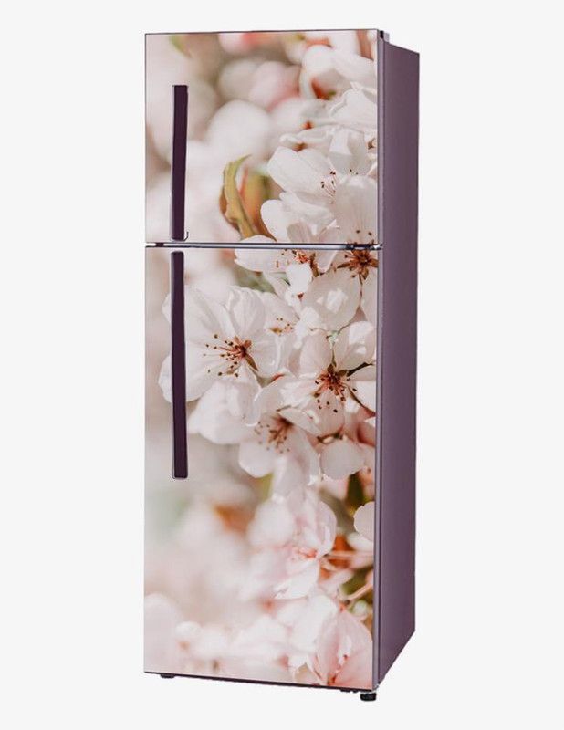 Ainan Decor 60 cm Beautiful White Flowers Rock Fridge Sticker Decorative Refrigerator Door Wallpaper Poster self Adhesive Vinyl Fridge wrap(PVC Vinyl Multicolor) Size 60x160 cms Self Adhesive Sticker  (Pack of 1)