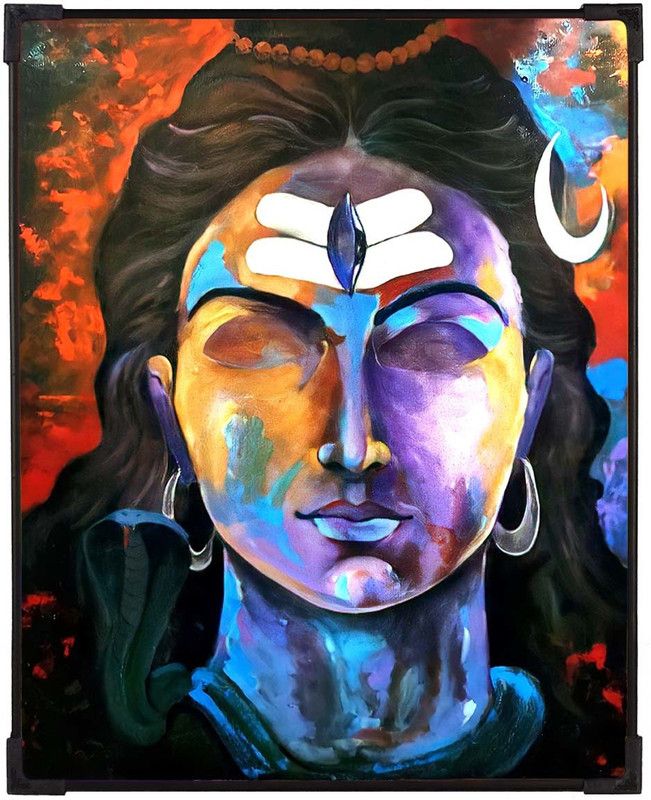 FURNATO | Artistic Painting of Lord Shiva | With UV Coated MDF Framing | Home Decor Digital Reprint 15 inch x 12 inch Painting  (With Frame)