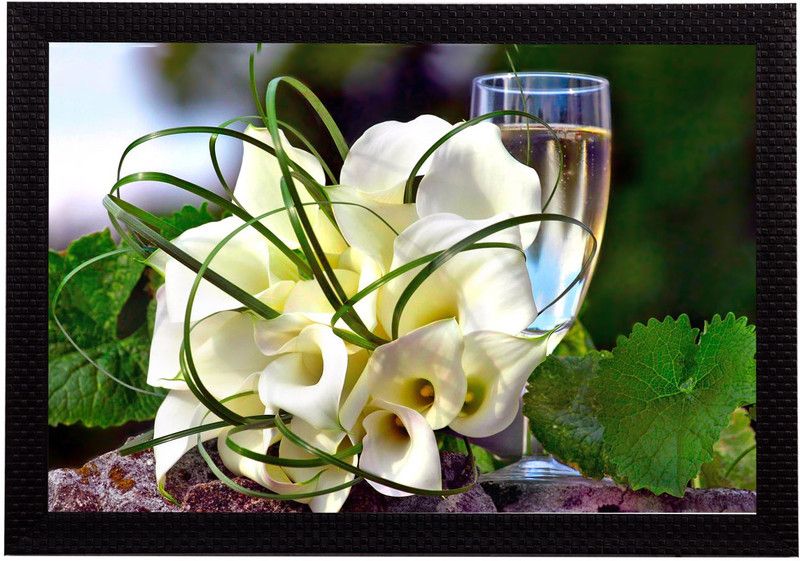 eCraftIndia White Bouquet Satin Matt Textured UV Art Canvas 10 inch x 14 inch Painting  (With Frame)