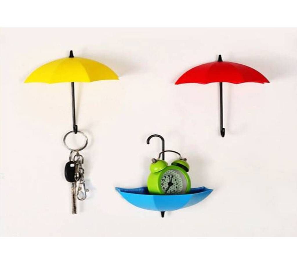 3Pcs Colorful Umbrella Wall Hook Key Hair Pin Holder Organizer