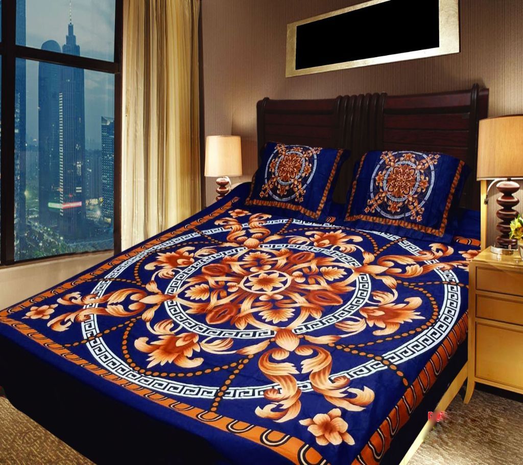 Panel Bedsheet - Navy Blue with Circular Design - ANJ