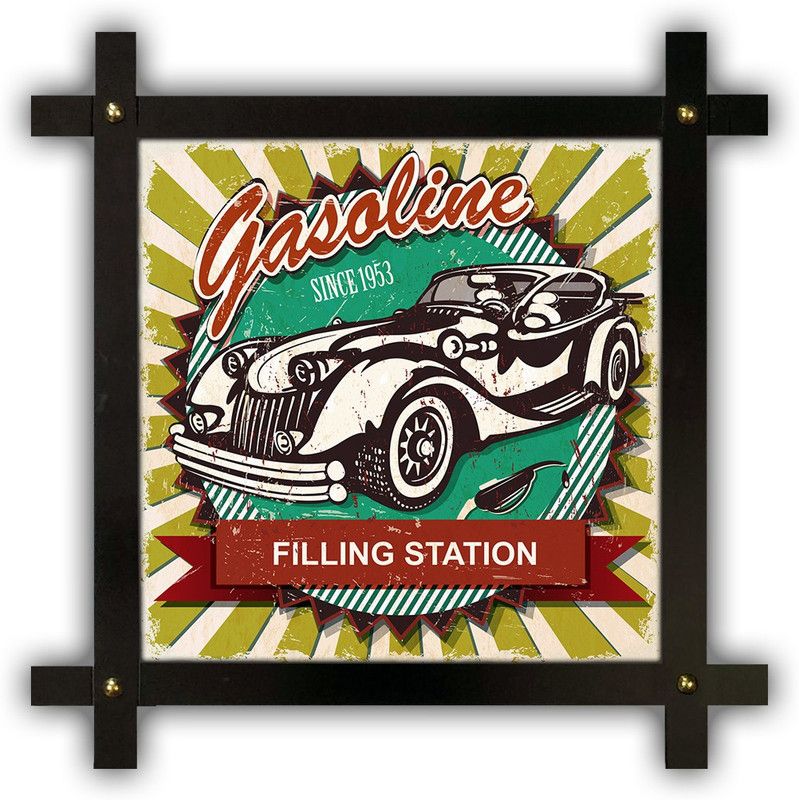 Poster N Frames Cross Wooden Frame Hand-Crafted with photo of Vintage garage retro poster p-39 Digital Reprint 16.5 inch x 16.5 inch Painting  (With Frame)