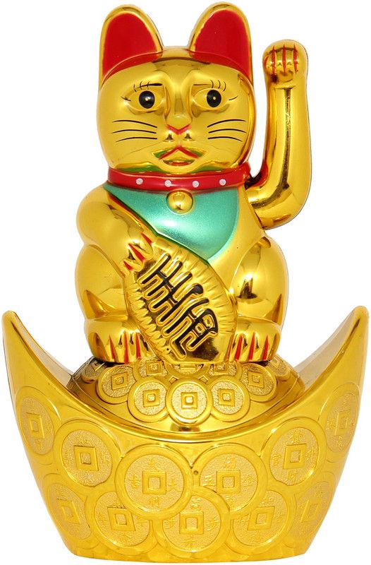 Vashoppee Vastu / Feng Shui / Welcome Cat Sitting On Money Ingot For Wealth And Prosperity Decorative Showpiece - 14.5 cm  (Plastic, Gold)