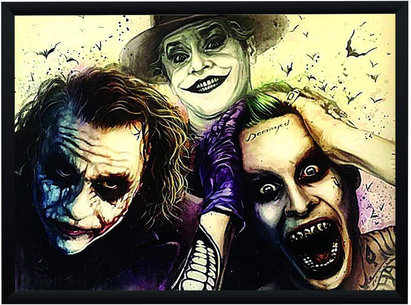 All 3 Main Jokers Heath Ledger Jack Nicholson and Jared Leto Poster A4 Frame Paper Print  (8.3 inch X 11.7 inch, Rolled)