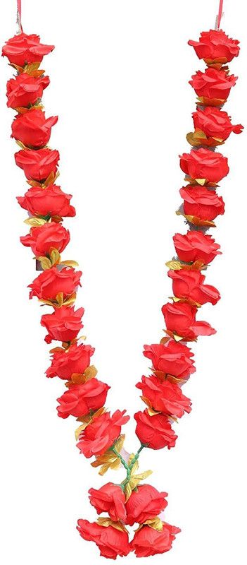 Ample Wings Handcrafted Artificial Flower phool mala Red Lotus Artificial Flower  (4 inch, Pack of 1, Garlands)