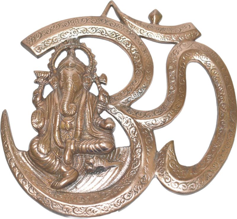 BHAVANIZ Black Metal Wall Hanging Om Ganesh (Lord Ganesh) Decorative Showpiece - 27 cm  (Metal, Copper)