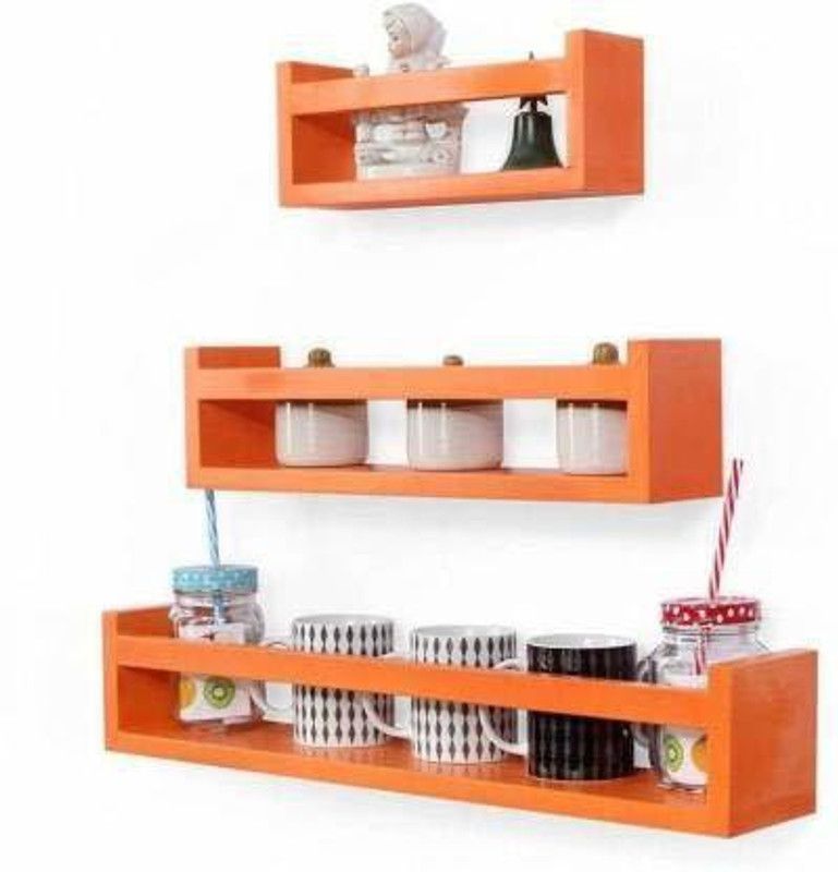 HabibaArtGallery Wall kitchen shelf Rack masala boxes rack , cup rack , Boxes rack MDF (Medium Density Fiber) Wall Shelf  (Number of Shelves - 3, Orange)