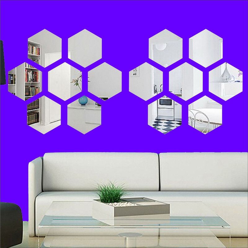 LOOK DECOR 90 cm Hexagon Silver (pack of 14) 9 Self Adhesive Sticker  (Pack of 14)