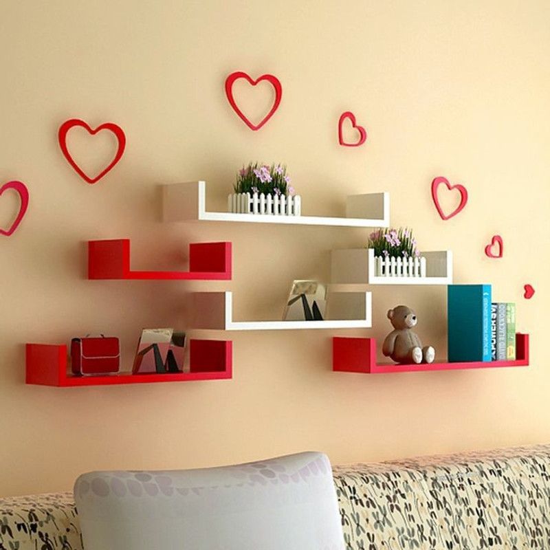 Wood Decor U Shaped Wall Shelves Set of 6 Home Decor Wall Mount MDF (Medium Density Fiber) Wall Shelf  (Number of Shelves - 6, Red, White)