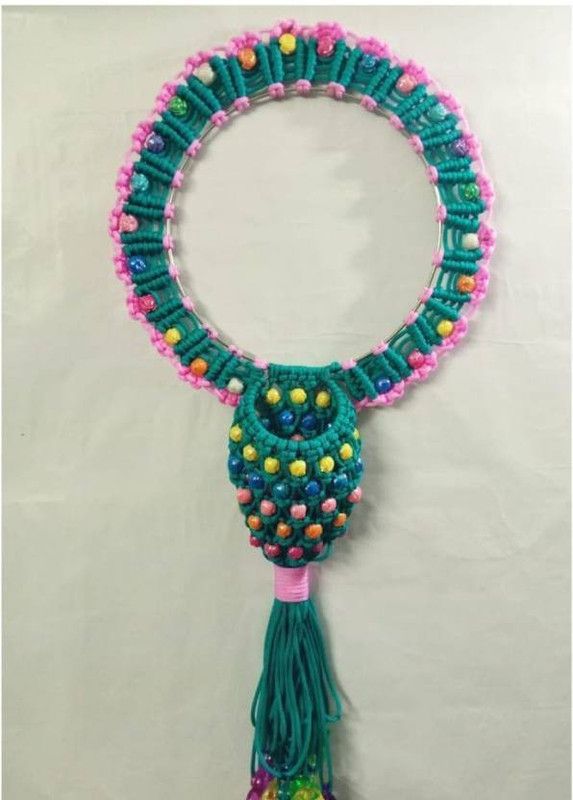 UVV macrame round wall hanging with flower  (Green)