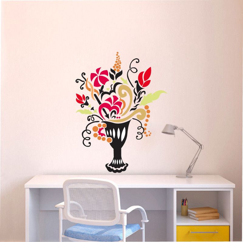 Lakshit Enterprises 50 cm multicolored decorative flower pot Self Adhesive Sticker  (Pack of 1)