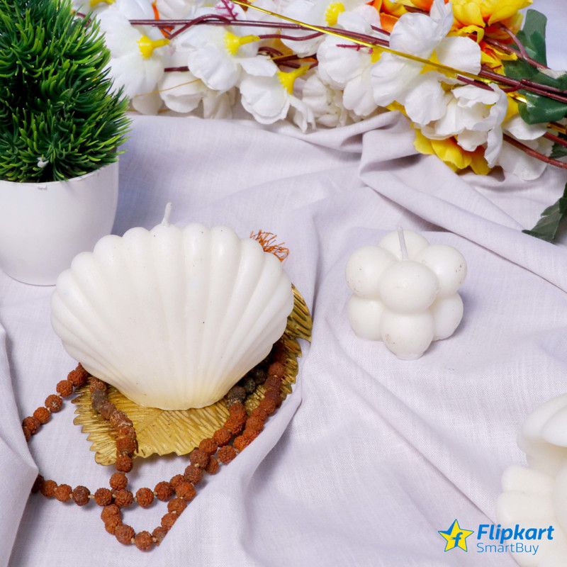 Flipkart SmartBuy Scented Candle Close Shell & Small Bubble Mogra Candle  (White, Pack of 2)