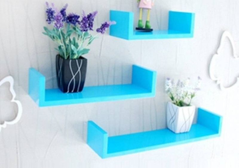 ArtfactsCrafts Art facts crafts home decor Wall shelves number of 3 color blue MDF (Medium Density Fiber) Wall Shelf  (Number of Shelves - 3, Orange)