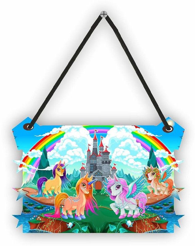 KREEPO Beautiful Unicorn Animal Wooden Wall Hanging Board_KR01  (20.32 cm X 30.48 cm, SkyBlue)
