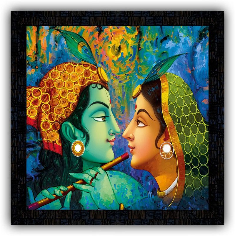 Poster N Frames framed poster of Radha Krishna-14657 Digital Reprint 14 inch x 14 inch Painting  (With Frame)
