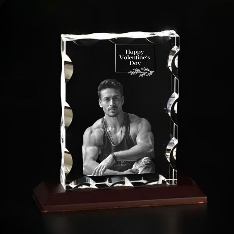 Blue Crystal Personalised 3D Photo Laser Engraved Crystal Frame (120x90x50 mm) with free multi color Led Base Decorative Showpiece - 12 cm  (Crystal, White)