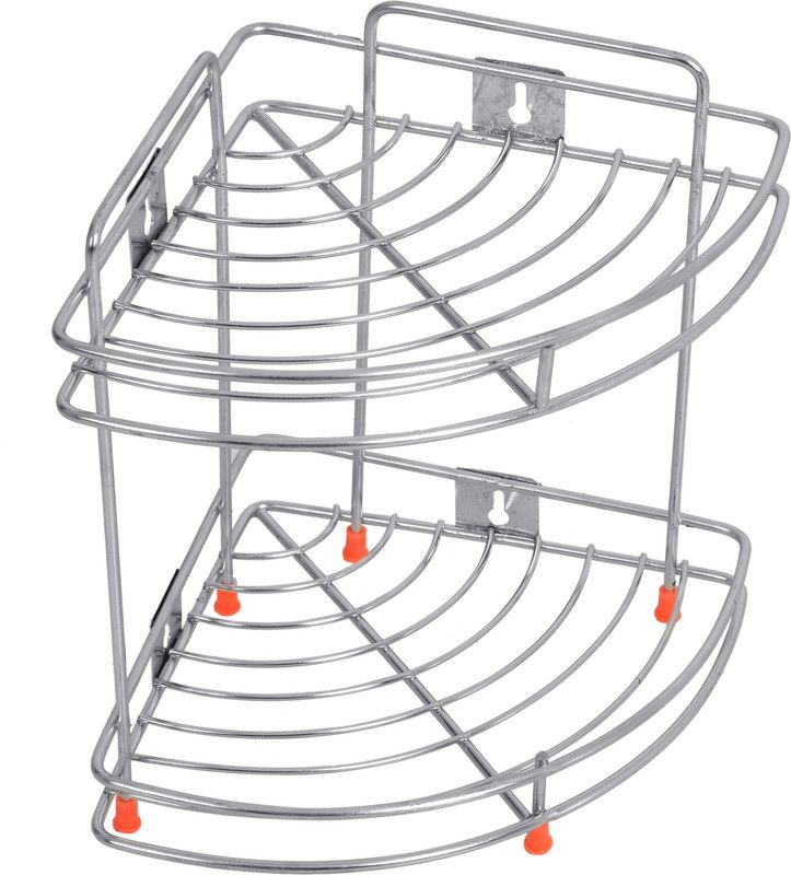 Steel Multipurpose Storage Organizer Corner Rack Stand Dish Racks for Kitchen and Bathroom Shelf Rack Bathroom Shelf Wall Mounted (2 Layer) Stainless Steel Wall Shelf  (Number of Shelves - 2, Steel)