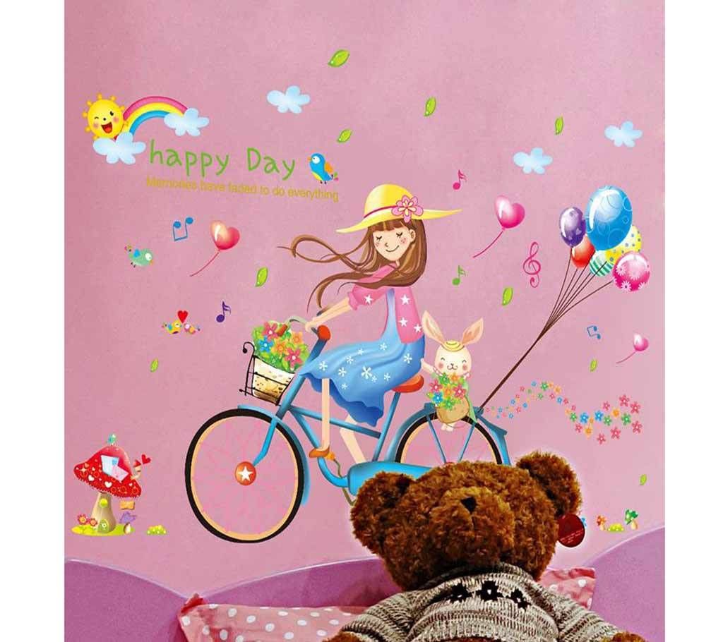 Vinyl Bicycle Girl Wall Sticker Kids Room Decoration