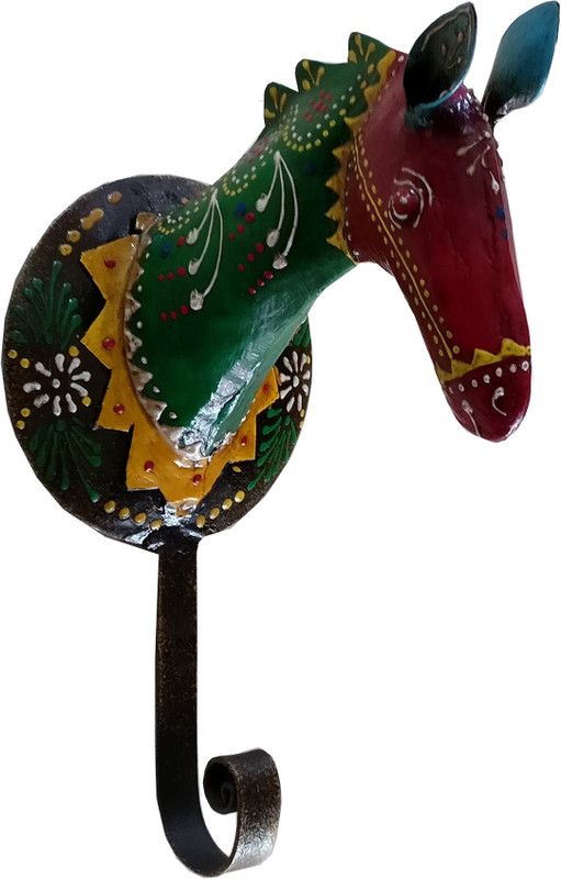 Sancheti Art Horse Face Shape Iron Key Holder  (1 Hooks, Green, Red, Multicolor)