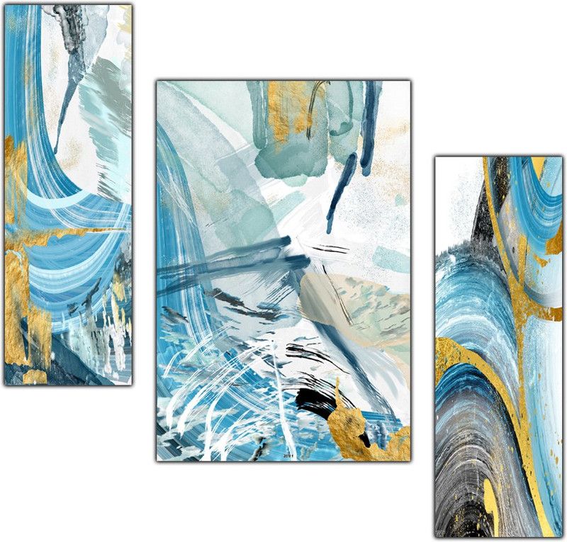 pnf Modern Abstract Art Set of 3 MDF Panel-2070- Digital Reprint 18 inch x 12 inch Painting  (Without Frame, Pack of 3)
