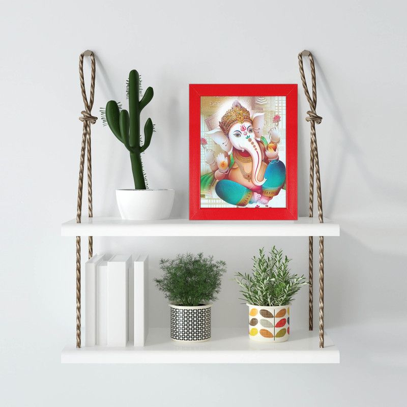 Indianara Lord Ganesha Framed wall Painting with Table Top 2151TT(R)-WITH GLASS Digital Reprint 8 inch x 6 inch Painting  (With Frame)
