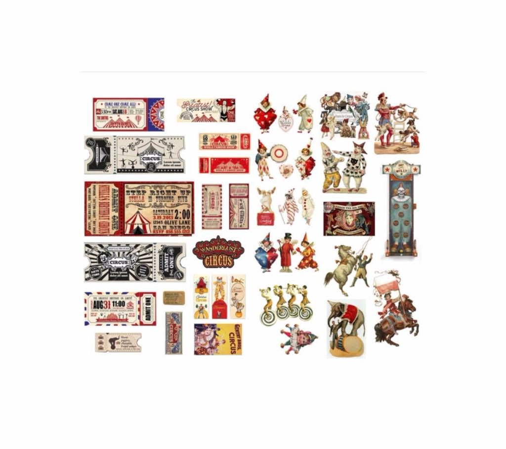 1PCS Vintage Circus Clown Ticket Precut  Sticky Notes Planner Stickers For Decor