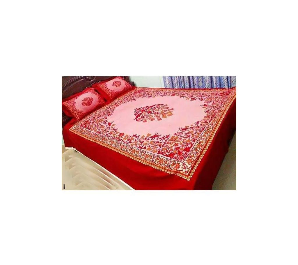 Double Size Cotton Bed Sheet with Matching 2 Pillow Covers - Multicolor Bed-49