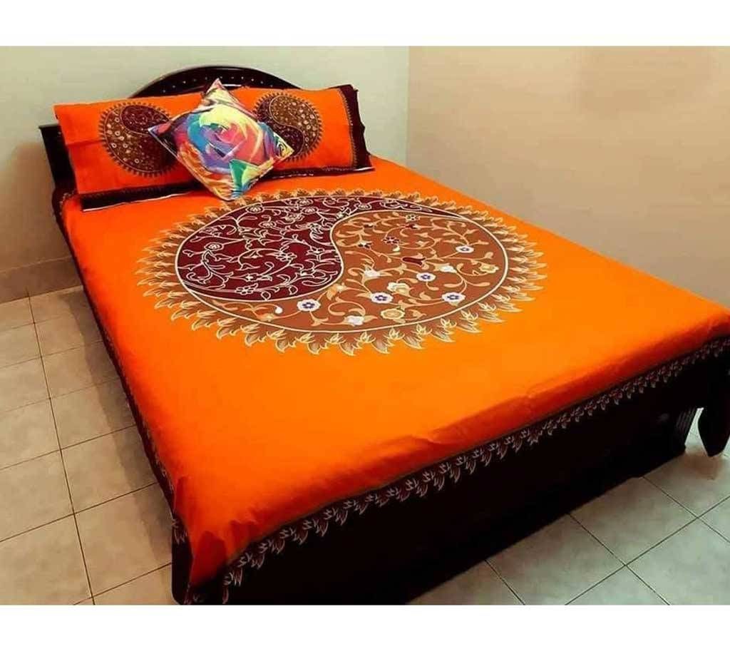 Cotton Bed Sheet - bs-436 - Pumpkin Orange with Circle Design - MAF