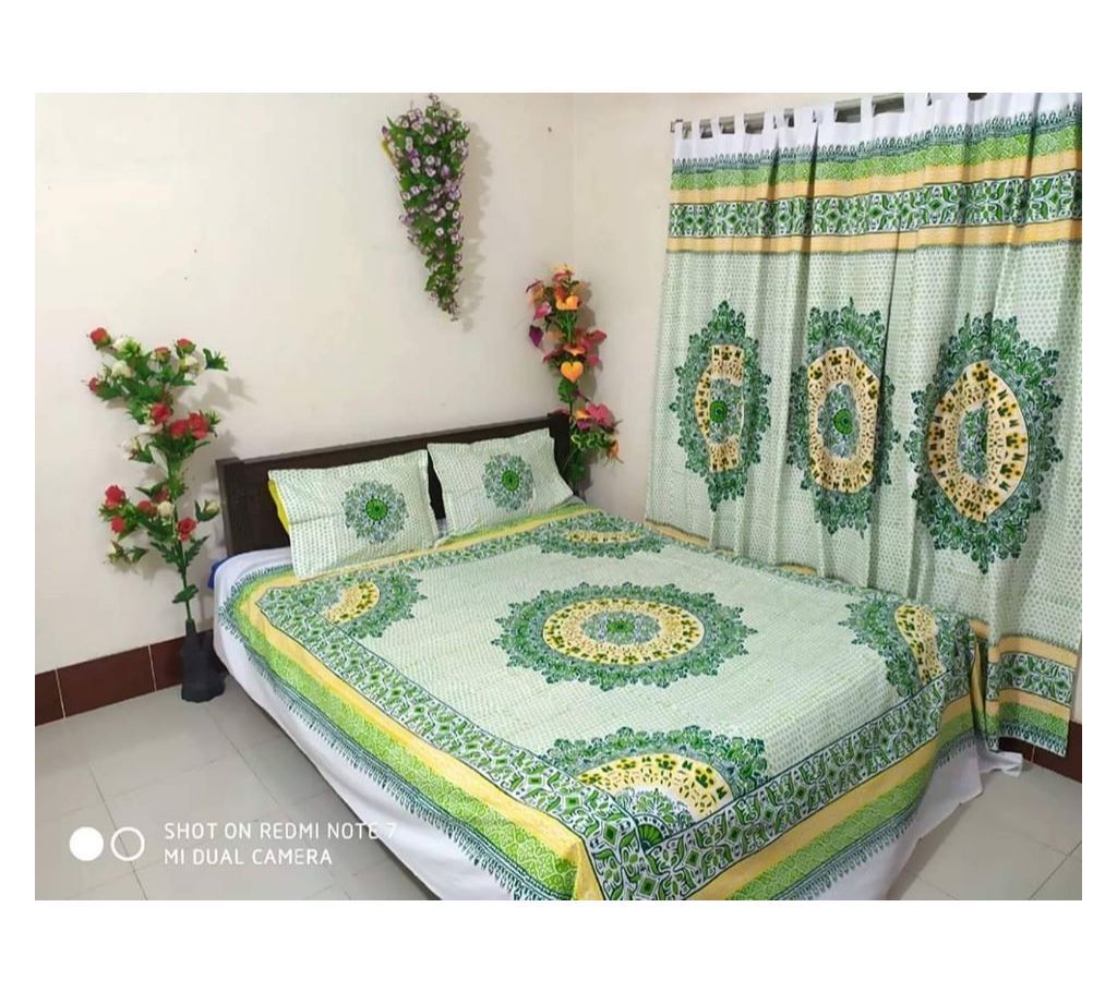 King Size Cotton Multi colors Block Printed Bed Sheet with Matching 2 Pillow Covers-4