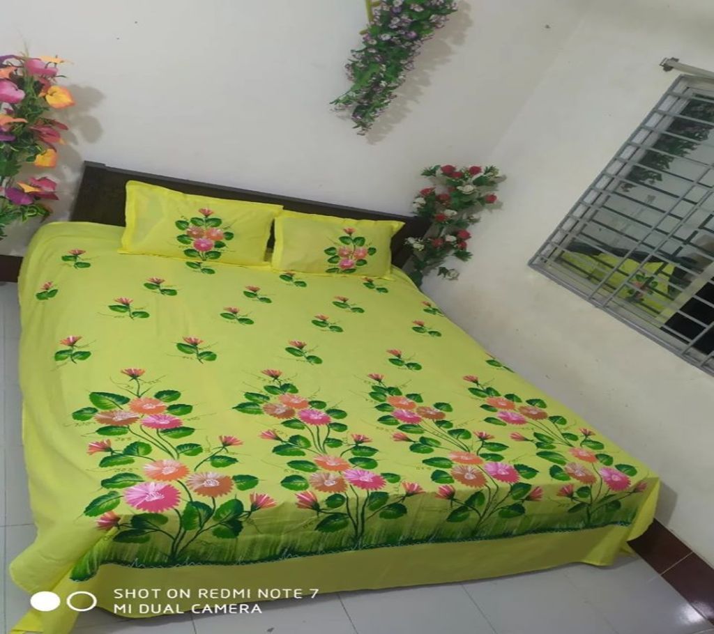 King Size Cotton Multi colors  Hand Printed Bed Sheet with Matching 2 Pillow Covers-6