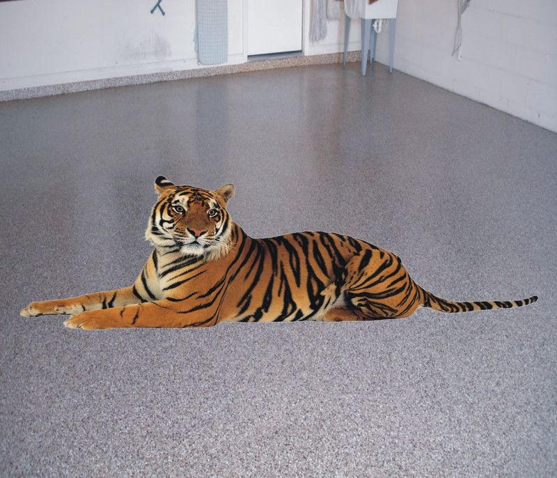 Jagvii 90 cm Tiger Sitting on The Floor, Self Adhesive Sticker  (Pack of 1)