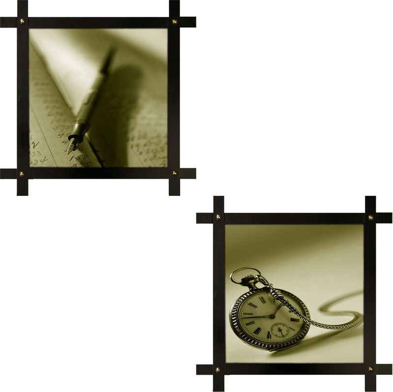 Poster N Frames 2(two) Hand-Crafted Decorative Style Wooden Frame with photo of vintage pen and pocket watch each Size :16.5X16.5-inch (42x42-cm) Digital Reprint 16.5 inch x 16.5 inch Painting  (With Frame, Pack of 2)