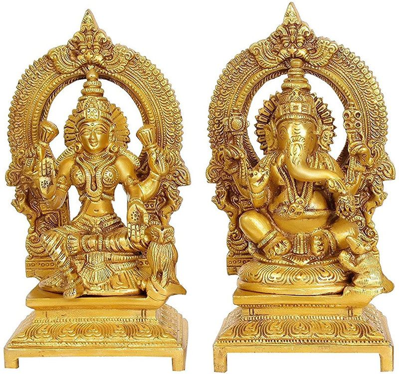 Brass statue villa Decorative Showpiece - 17.9 cm  (Brass, Gold)