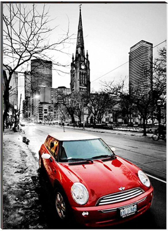 eCraftIndia 6MM MDF Red Antique Car Satin Matt Texture UV Art Ink 12 inch x 9 inch Painting  (Without Frame)