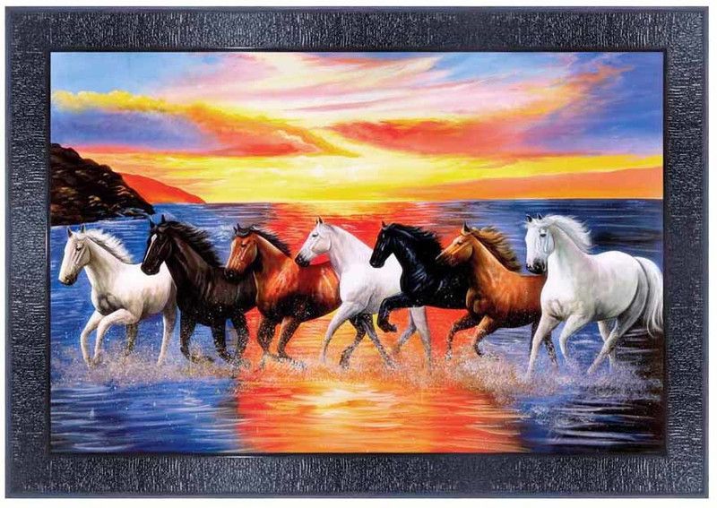 pnf Vastu Seven (7) Horse Frames Wood Photo Frames with Acrylic Sheet (Glass)10988- Digital Reprint 10 inch x 14 inch Painting  (With Frame)