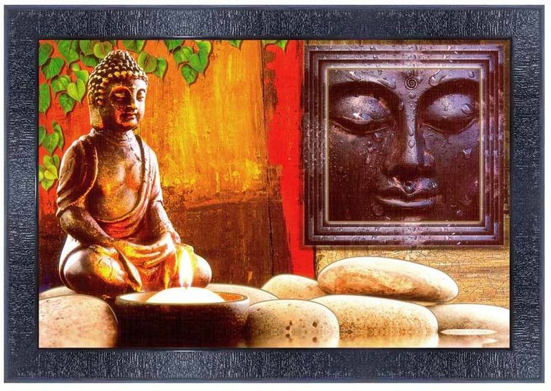 pnf Buddha Wood Photo Frames with Acrylic Sheet (Glass)16224 Digital Reprint 10 inch x 14 inch Painting  (With Frame)