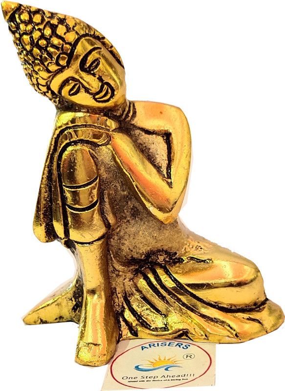 ARISERS Golden Buddha On Knee Decorative Showpiece - 10 cm Decorative Showpiece - 10 cm  (Metal, Gold)