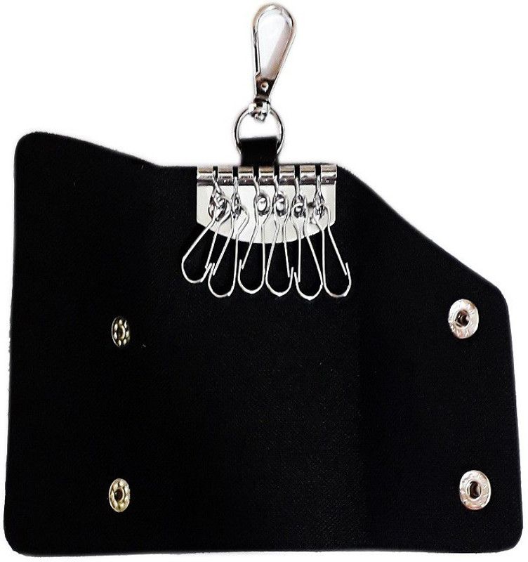 Productmine Genuine Key Holder Case Leather Keychains Pouch Bag Car Wallet Black Color Key Chain Leather Key Holder  (6 Hooks, Black)