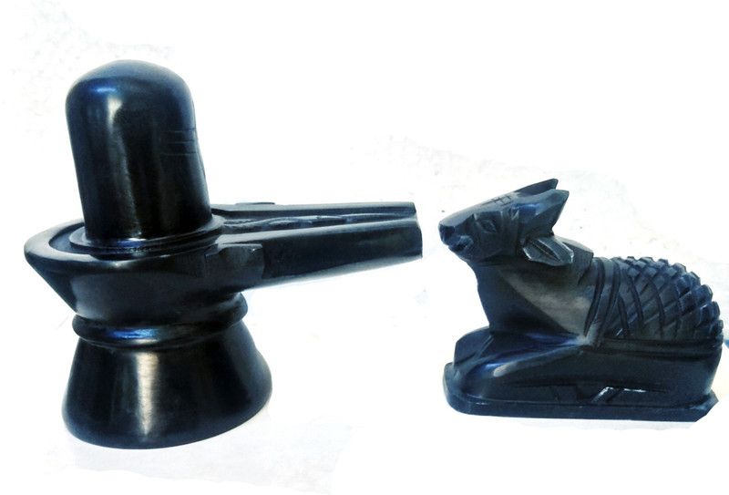 VALUE CRAFTS Handicrafts Black Marble Shiva Lingam Shivling & Nandi Ji Combo 2 inch Decorative Showpiece - 6 cm  (Marble, Stone, Black)