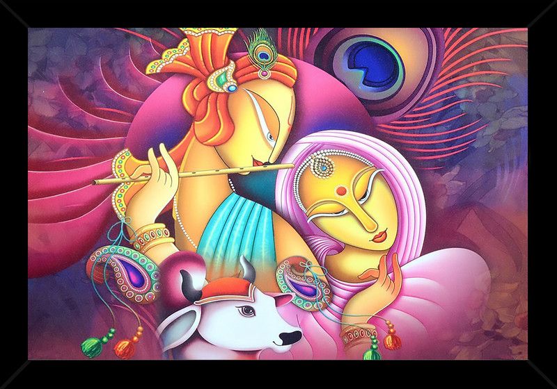 FRIZZY ARTS radha krishan ji | radha krishan ji paintings Digital Reprint 14 inch x 20 inch Painting  (With Frame)