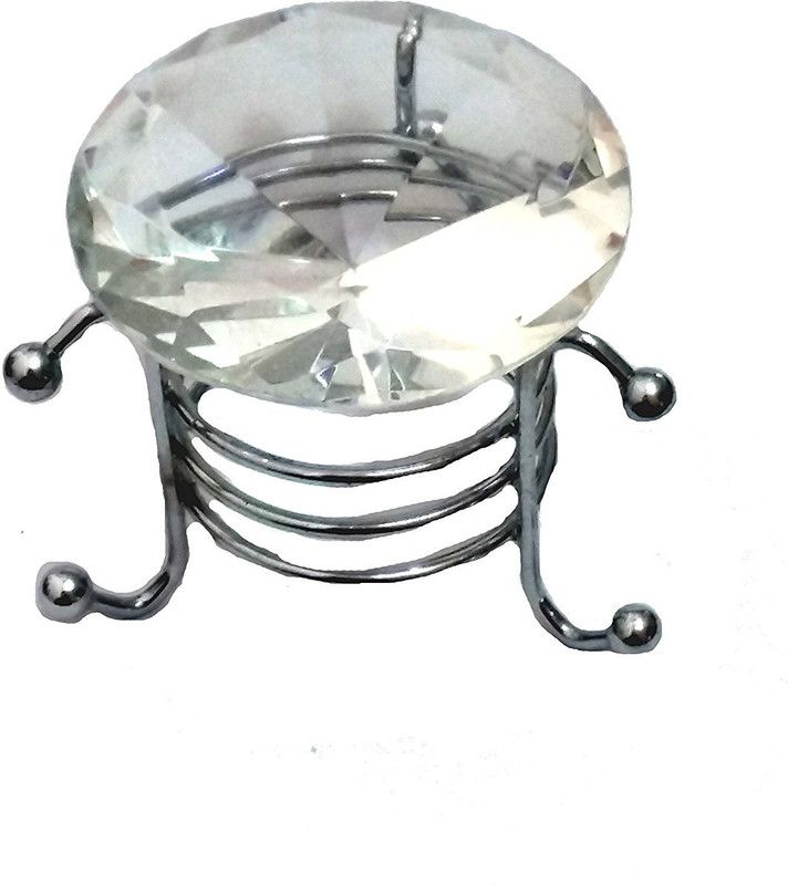 AIR9 WHITE CLEAR Crystal Diamond Paperweight Engravable (white COLOR) WITH STAND Decorative Showpiece - 6 cm  (Glass, Steel, White)