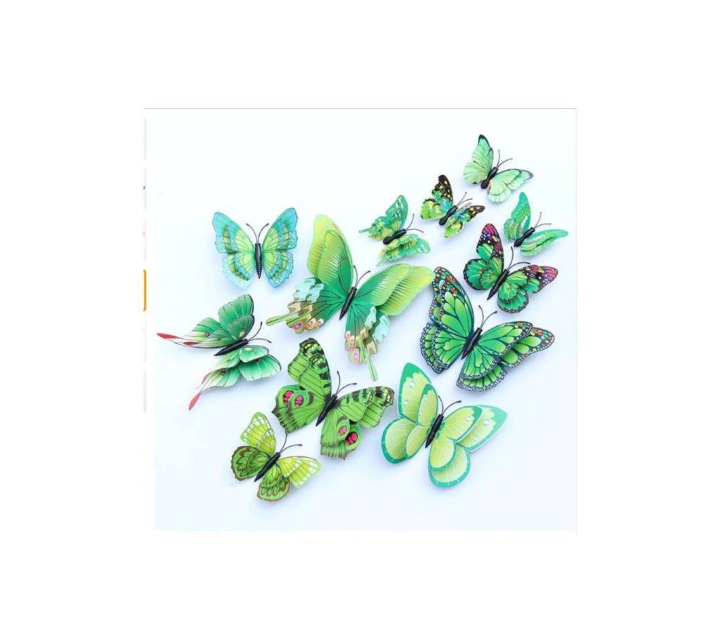 12pcs Multicolor Double Layer Wings 3D Butterfly Wall Sticker