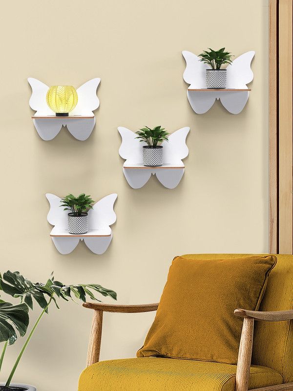 HOME SPARKLE Butterfly Shape Wall Shelf MDF made Wall Mounted Floating Shelves MDF (Medium Density Fiber) Wall Shelf  (Number of Shelves - 4, White)