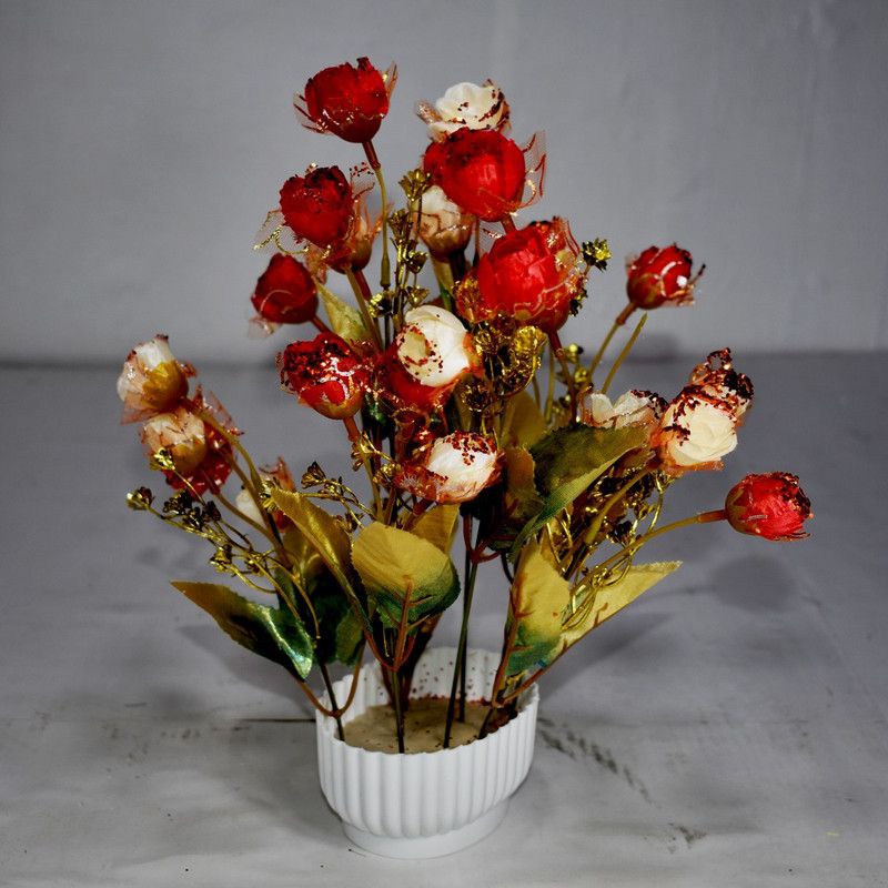 Saffronworld Home Decorative Artificial Festival wild Flowers Bunch-18 Multicolor Wild Flower Artificial Flower with Pot  (10 inch, Pack of 1, Flower Bunch)