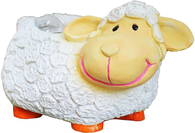 JiyaKart Home Decorative Cute Shaped Polyresin Sheep Planter in Plant containers Decorative Showpiece - 11 cm  (Polyresin, Multicolor)
