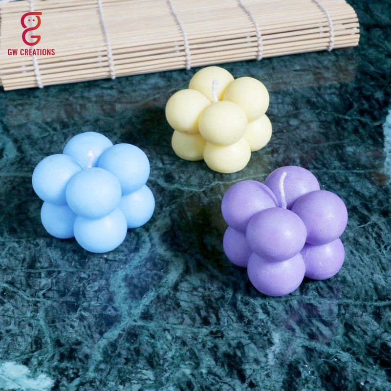 GW Creations Medium Bubble Lavender Sandalwood Lemon Grass Scented Candle Candle  (Purple, Yellow, Blue, Pack of 3)