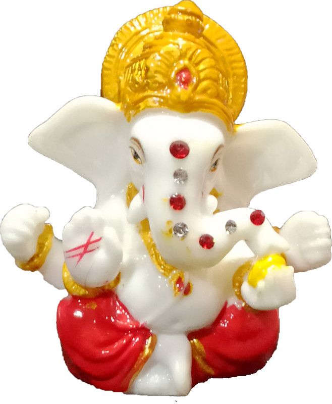 S A Gifts Premium Quality Lord Mukut Ganesha Idol Figurine Showpiece, For Car Dashboard, Gift and Home decor | Showpiece for living room | Showpiece gift sets | Ganeshji murti | Ganesha statue Decorative Showpiece - 7 cm  (Marble, White)