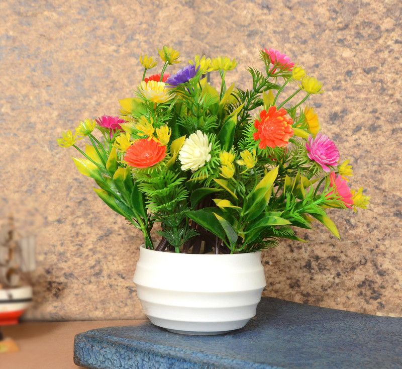 NERAPI Multicolor Wild Flower Artificial Flower with Pot  (7 inch, Pack of 1, Flower with Basket)