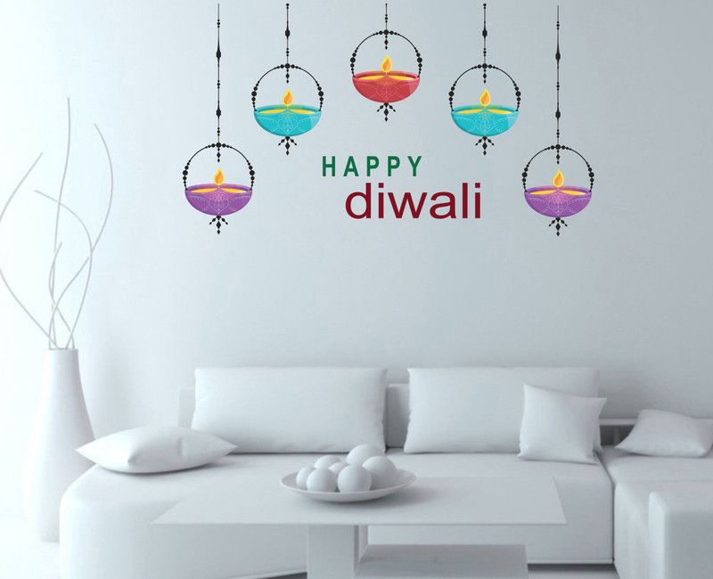 Saiii Designs 137 cm "Happy Diwali" Wall Sticker Item Size: 78cm x137cm Self Adhesive Sticker  (Pack of 1)